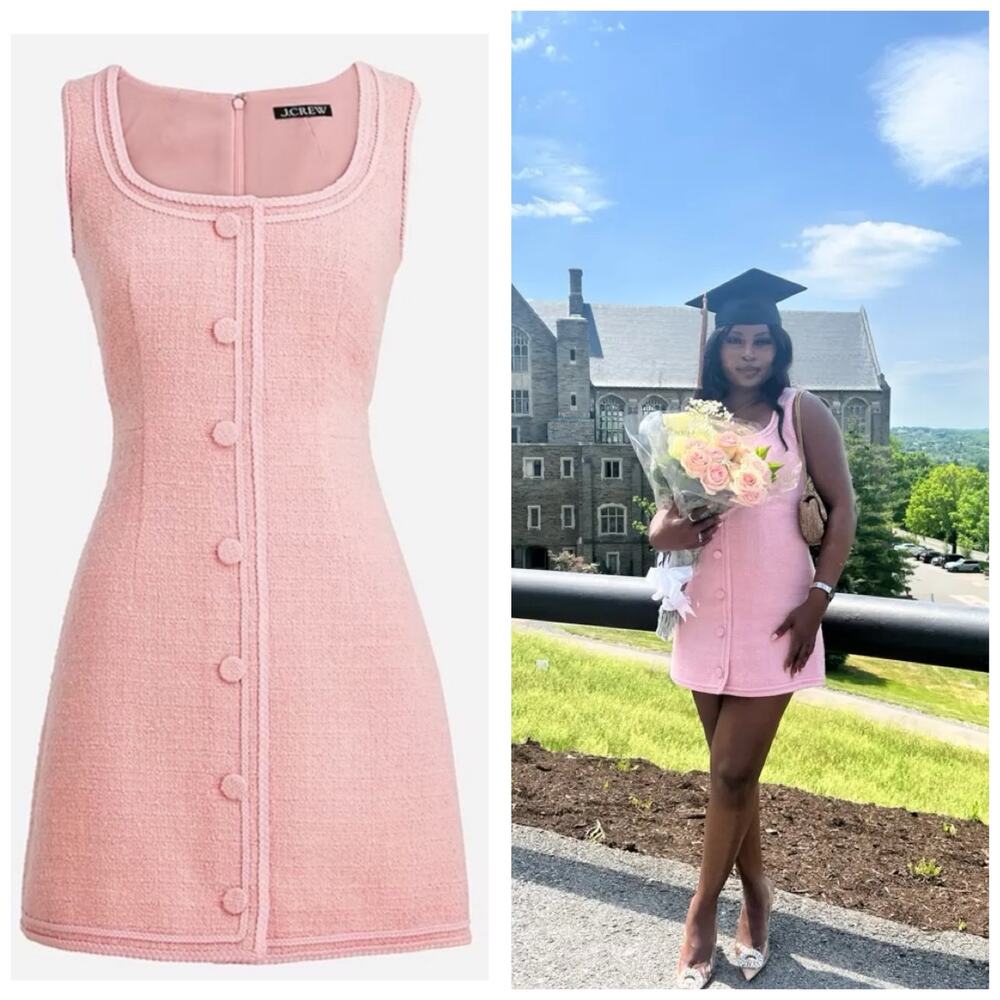 J. Crew Sophia Sleeveless Pink Tweed Mini Dress Size 10 Wool Barbie Chic Preppy